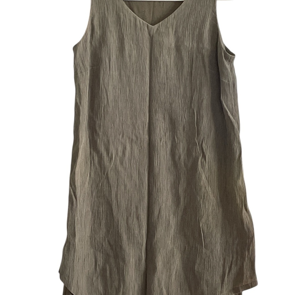 Purejill Olive Green Asymmetrical Sleeveless V-Neck Dress